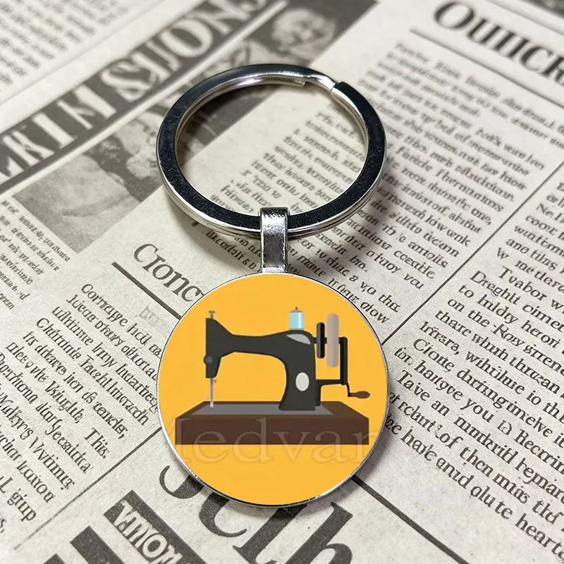 Creative Sewing Tool Pattern Glass Key Ring I Love Sewing Design Accessory Present For Tailors And Clothing Makers Keychain