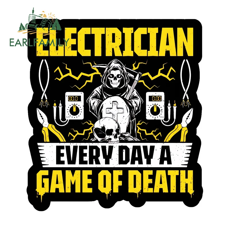 

EARLFAMILY Skull Electrician Car Graffiti Sticker Everyday A Game Of Death Vinyl Car Wrap Decal Vinyl Material Graphics Decor