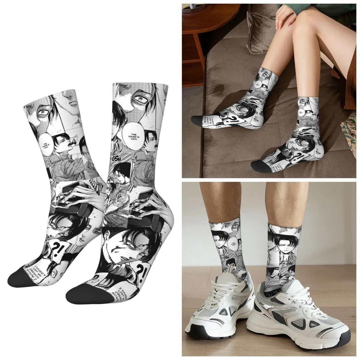 

Всесезонные носки Levi Ackerman Attack On Titan, спортивные носки в стиле Харадзюку, забавные чулки для мужчин и женщин, рождественские подарки