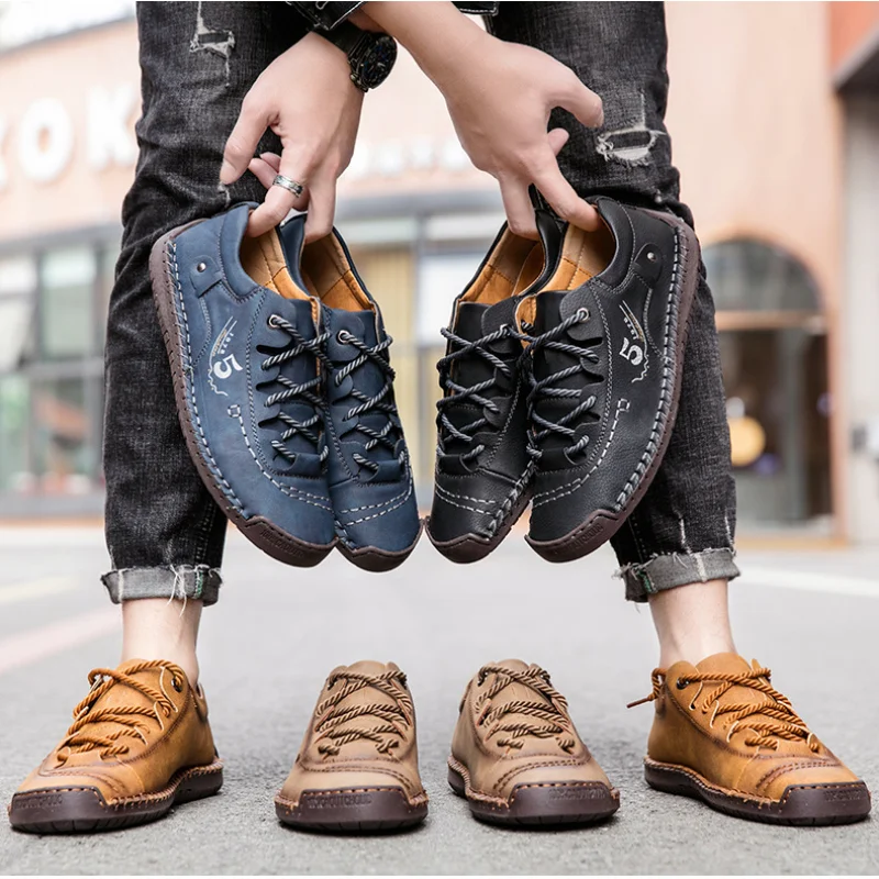 Men Leather Shoes Outdoor Comfortable High Quality Fashion Soft Homme Ankle Non-slip Flats Casual Moccasin Handmade Big Size 48