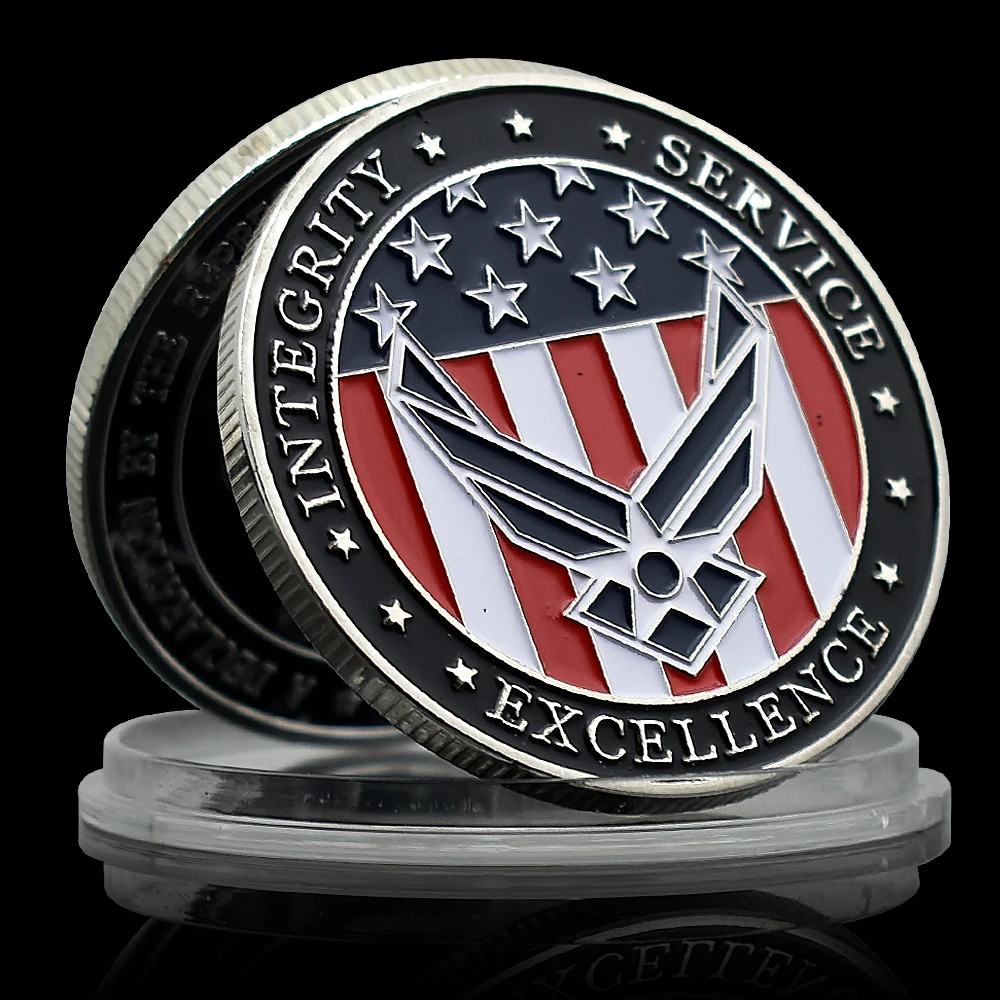 United States Air Force Silver Plated Coin Integrity, Service, Excellence Commemorative Medal Five-pointed Star Challenge Coin