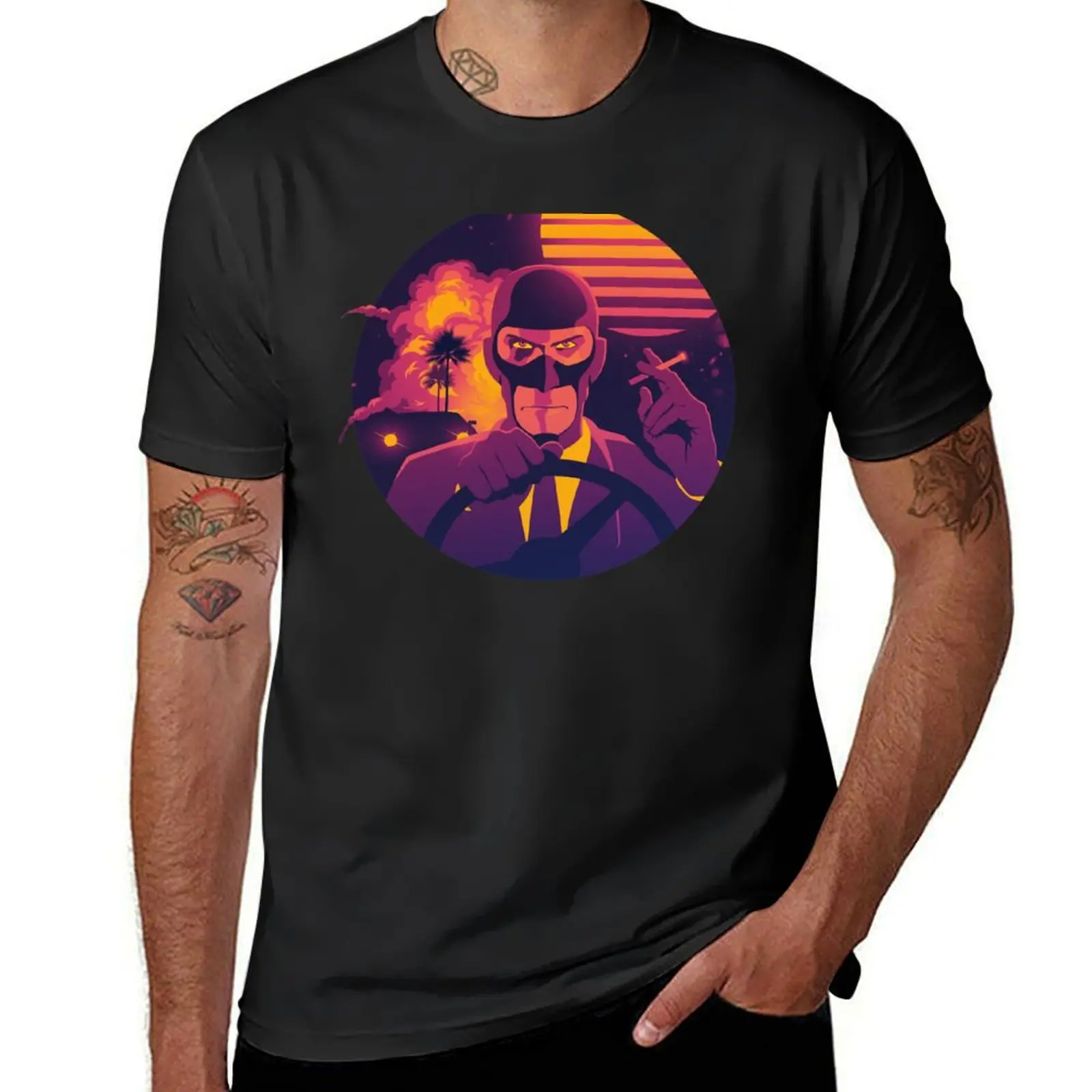 

Team Fortress 2: Meet the Spy (Sunset) T-Shirt boys whites anime tshirt funny meme t-shirts Men's cotton t-shirt