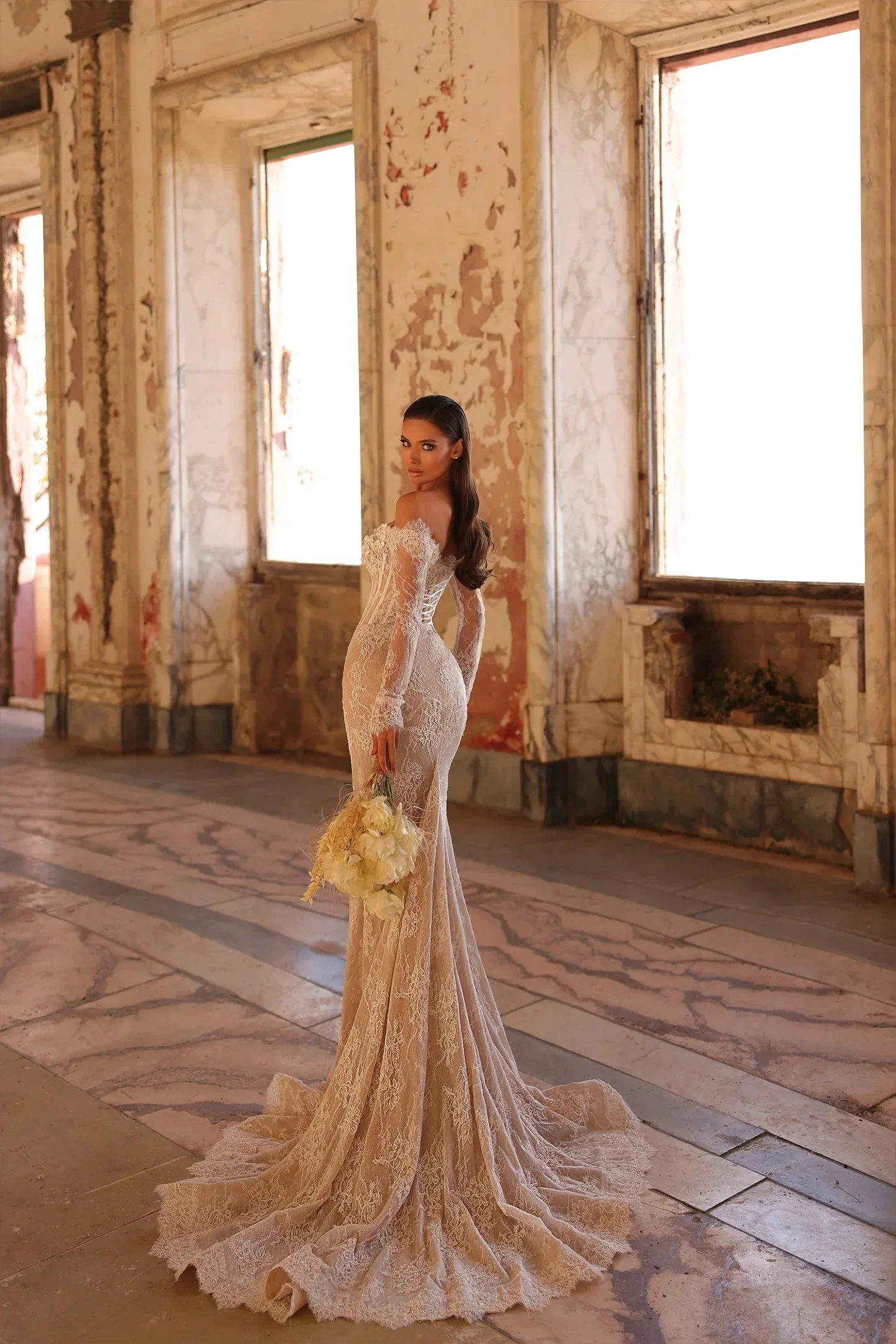 

Customized Luxury Mermaid Sexy Wedding Dresses For Women Off The Shoulder Vestido De Novia Lace Embroidery Made Bridal Gown