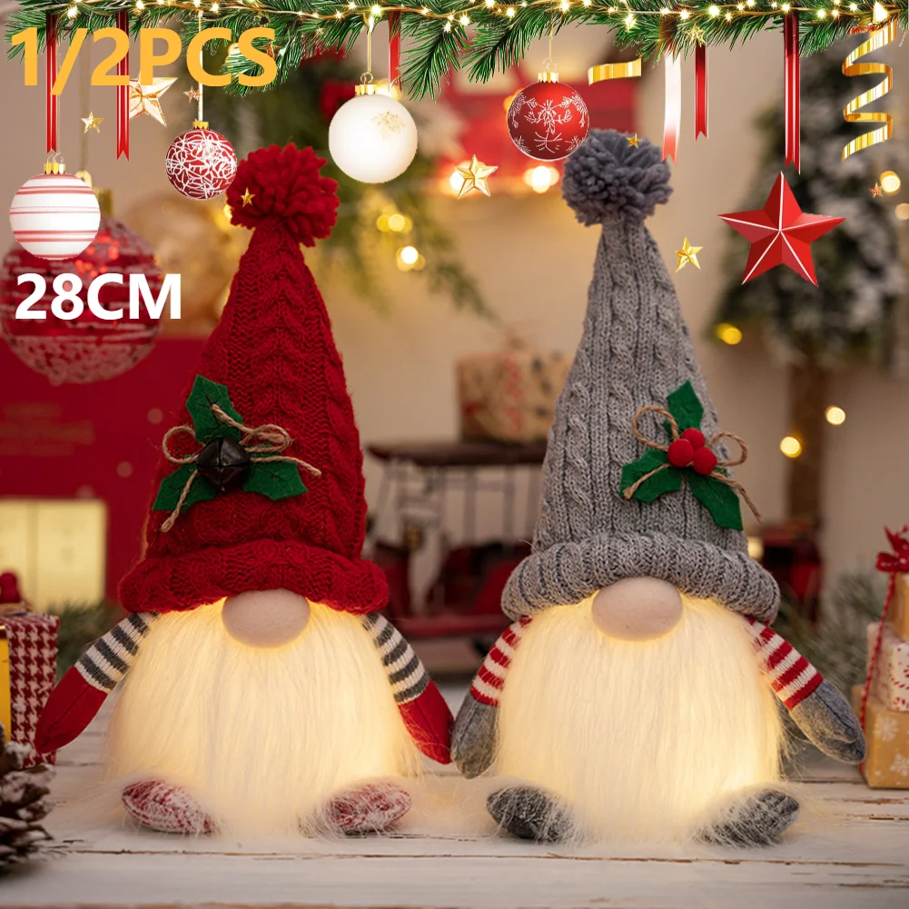 2025 Zwerg, 28 cm, Weihnachtsdekoration, leuchtende Weihnachtszwerge, Plüschpuppe, Ornamente, gestrickter Elf, Zwerg, Geschenk für Zuhause, Tischdekoration