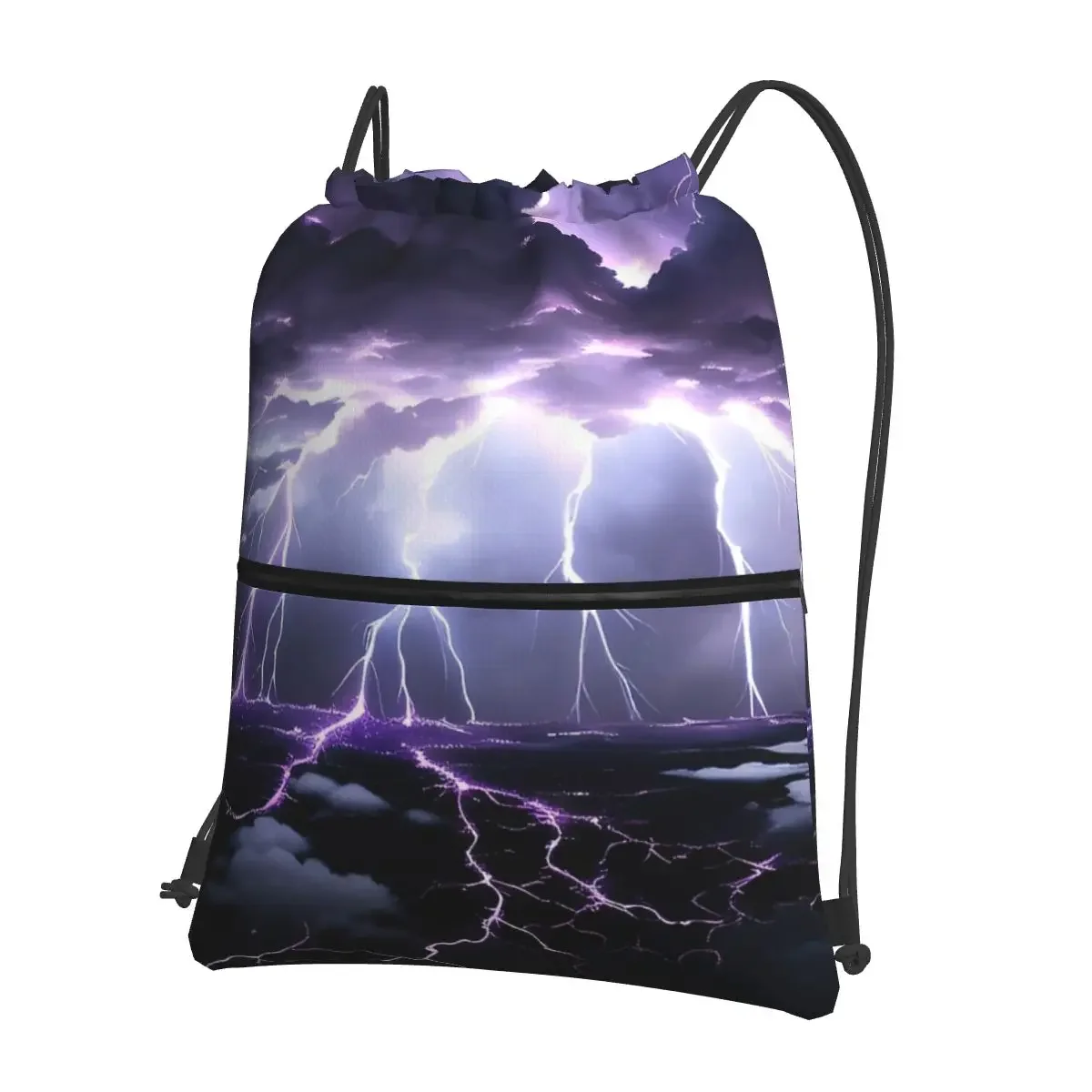 

Lightning Storm Illustration Portable Backpacks Drawstring Bag Drawstring Bundle Pocket Shoes Bags For Travel Sport Man Woman