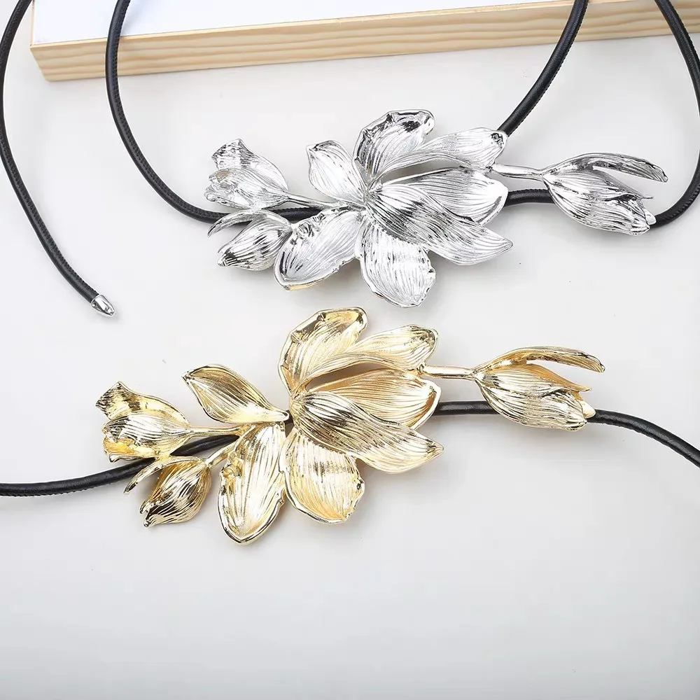 Модный винтажный пояс-тюльпан с цепочкой, большой ремень из сплава с цветком, простой элегантный ремень из искусственной кожи, женские джинсы