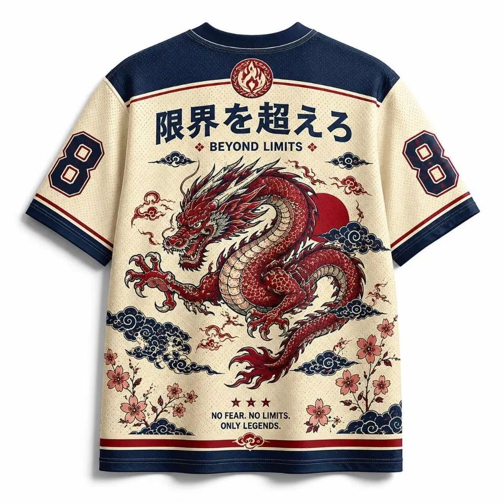 Japanisches Ukiyo-e-Motiv, Drachen-Kirschblüten-3D-Druck, schnelltrocknendes, atmungsaktives Sport-T-Shirt für Herren mit V-Ausschnitt, Outdoor-Street-Casual, Eltern-Kind-Set – Detail 3