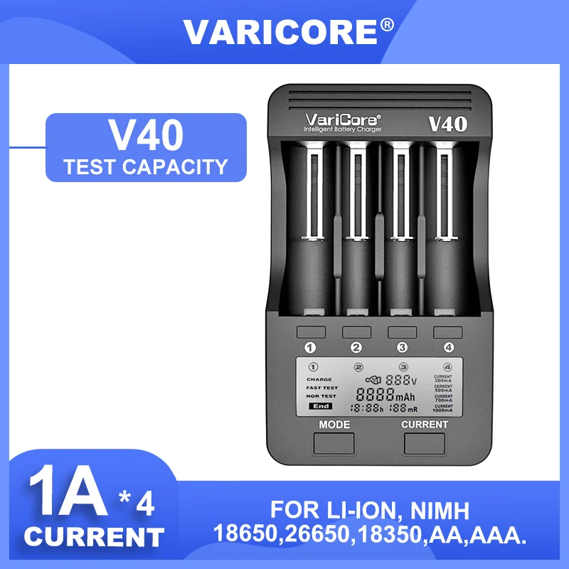 VariCore V40 V20i TR-2000 ładowarka do 18650 21700 26650 AA AAA 18350 18500 16340 17500 25500 10440