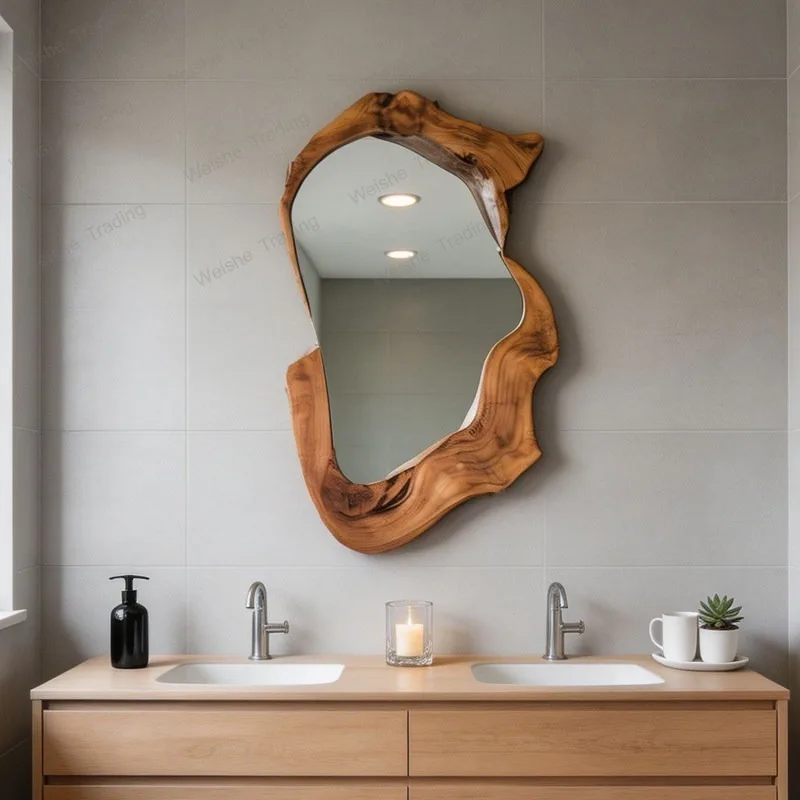 Retro wabi-sabi log style makeup mirror antique style bedroom entrance atmosphere decorative mirror