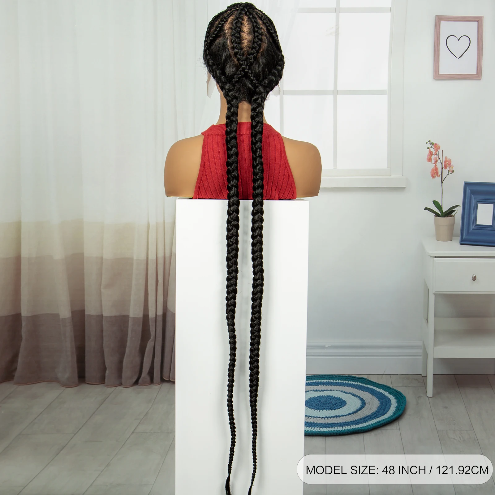 48 นิ้วยาวเต็มลูกไม้ Cornrow ถักวิกผมสังเคราะห์ Kontless Braids วิกผมลูกไม้ด้านหน้าด้านหน้าถักวิกผมลูกไม้สําหรับผู้หญิงสีดํา