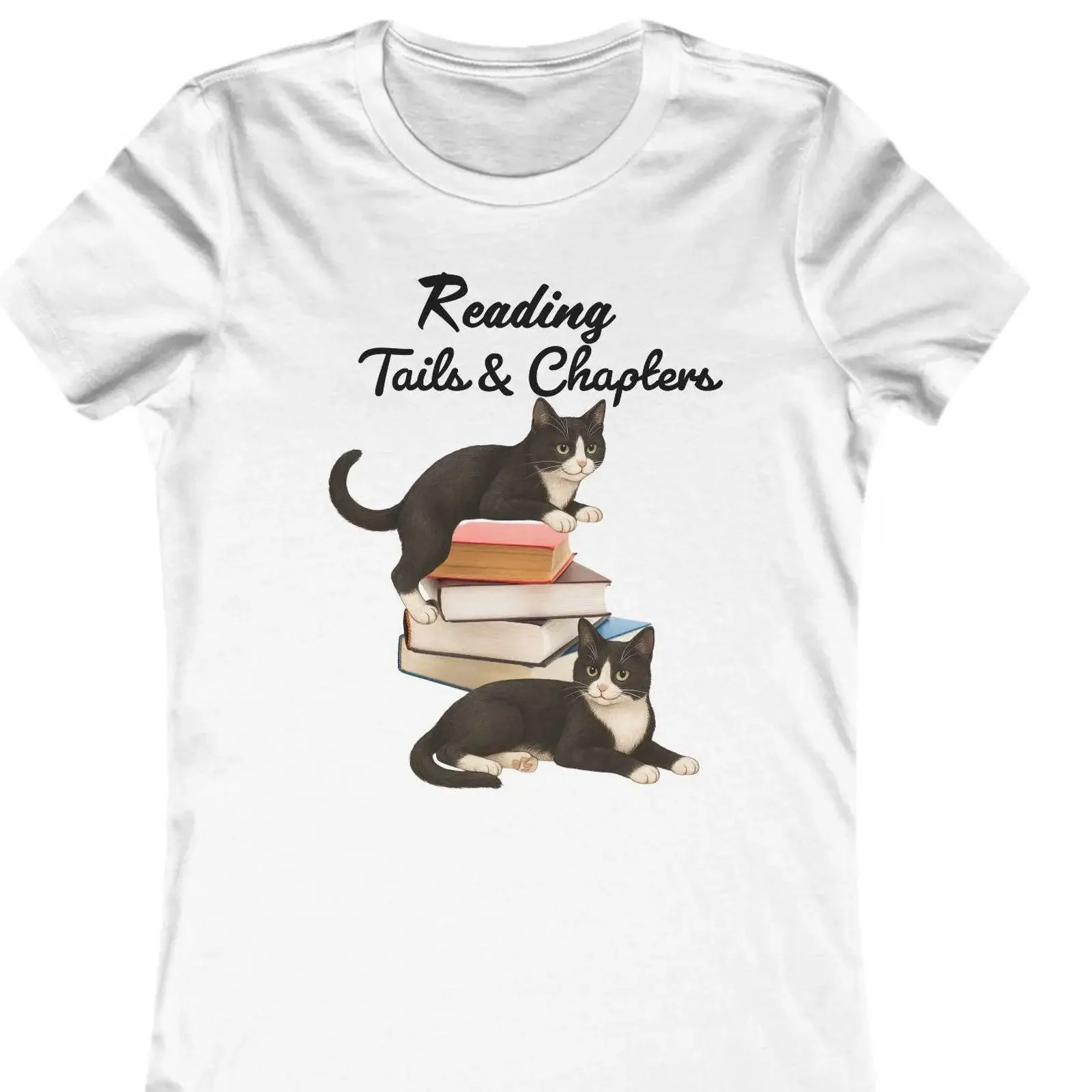 Cat Reading Tails Chapters T Shirt Book Lover Apparel vintage Washed Top For Everyday Wear Slightly Breathable Stretched homme