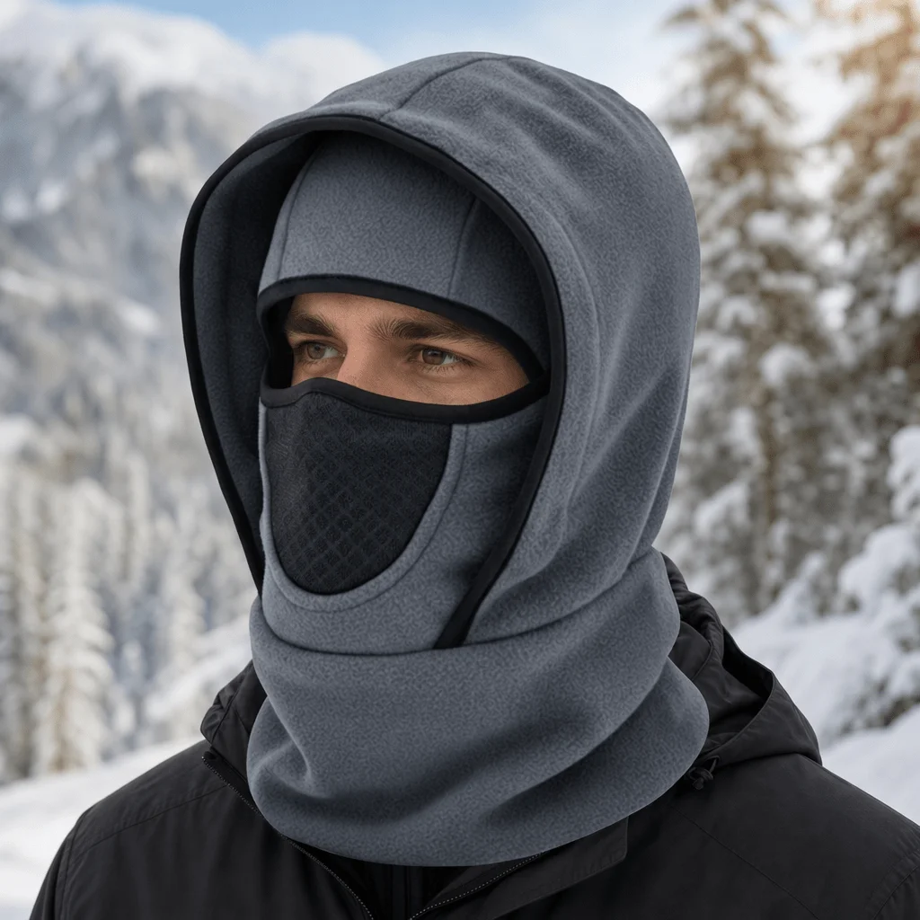 Winter Multifunctional Warm Hat Cold-Resistant Thick Fleece Hood Neck Gaiter Face Mask Combination for Extreme Cold Protection