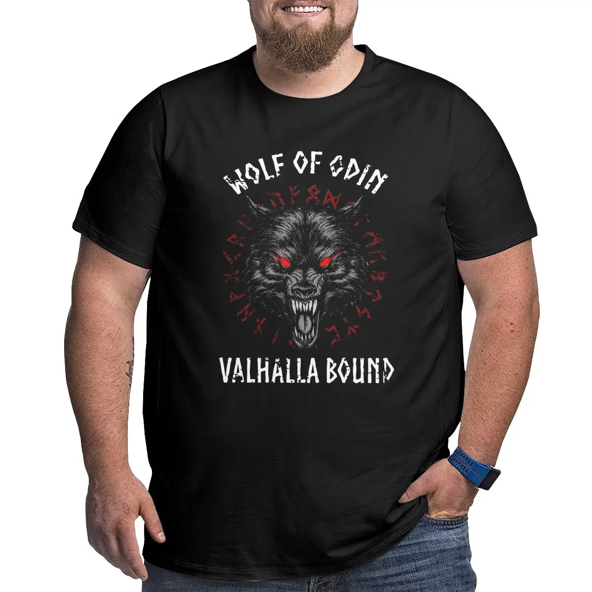 

Viking Wolf Of Odin Valhalla Bound 100% Cotton printed t-shirt Round Neck Big Tall Tee Shirt Plus Size 4XL 5XL 6XL T-Shirt