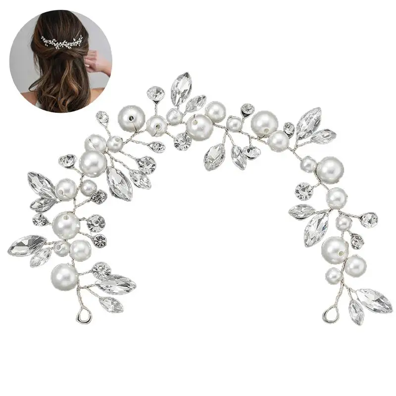 Faux Pearl Wedding Headband Woman Hair Clip Bride Tiara Retro Bridal Hair Vine Headpiece Rhinestone Bridal Headwear Accessories