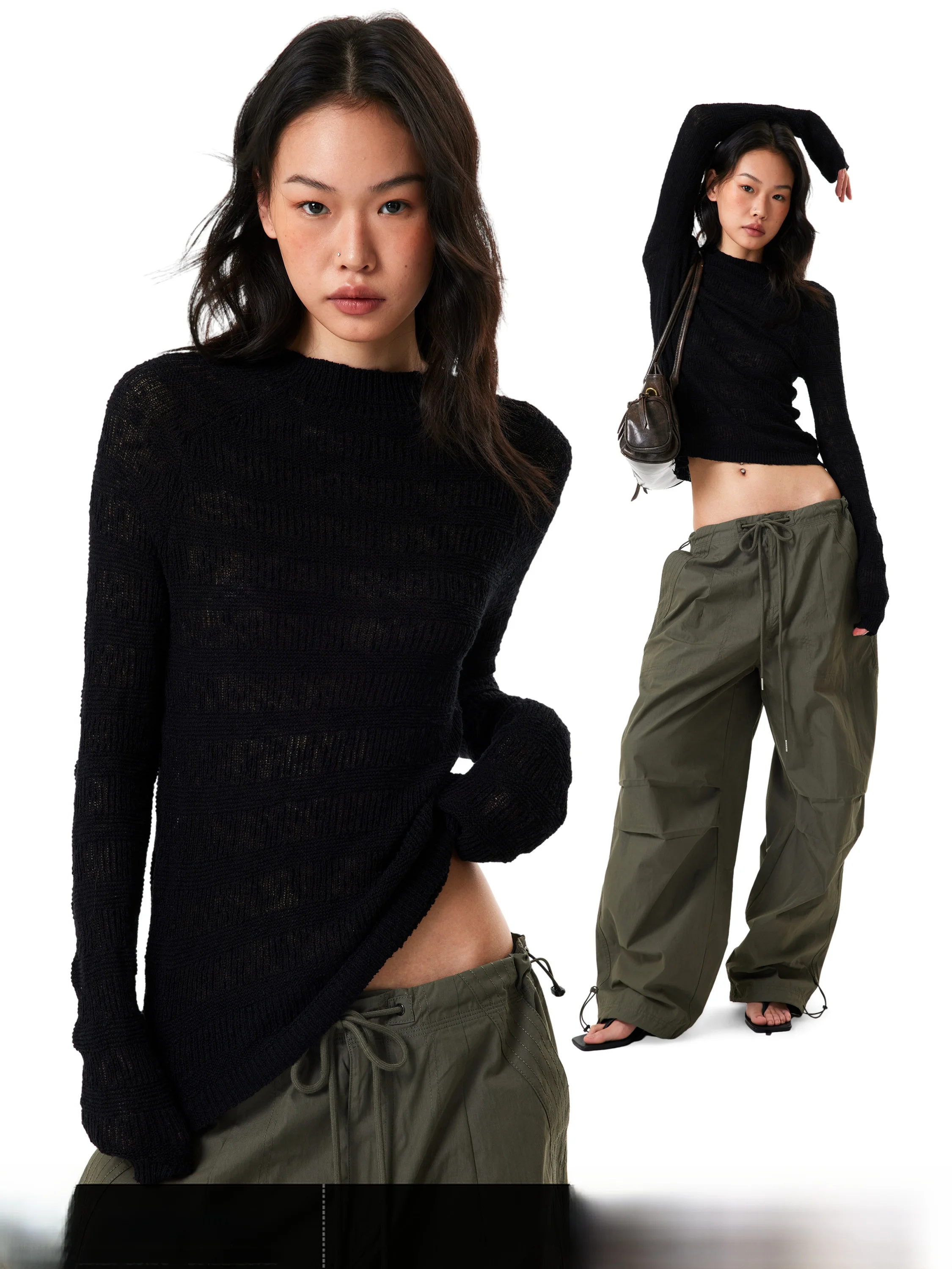 

GOGOBURN Bla round Ne Long Sve Knitted Sweater Women's Slim Fit Spring Casual Sle Faionable Top