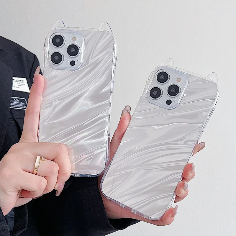 

Cat Ear Water Ripple Case for Apple16promaxSimple Gradient Protective Case for Mobile Phones, Shockproofiphone15promax