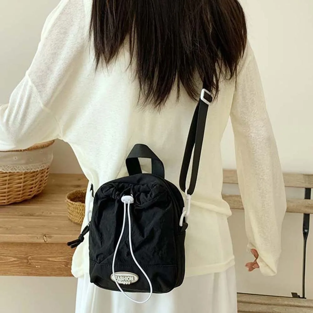 Large Capacity Drawstring Crossbody Bag Dopamine Solid Color Oxford Cloth Shoulder Pouch Simple Japanese Style