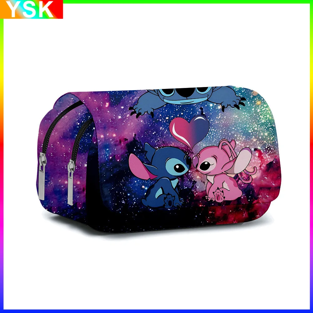 MINISO Disney Oxford Cloth Stitch Peripheral Large-capacity Double-layer Zipper Pencil Case Cartoon Animation Stationery Box