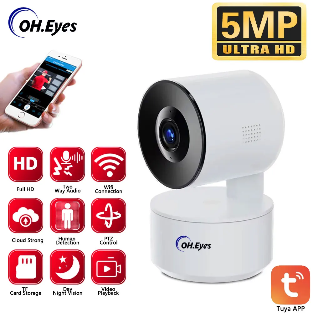 

5MP Tuya PTZ WiFi IP Camera Smart Motion Detecting Voice Intercom Indoor Baby Monitor Wireless Security Cameras Remote Control