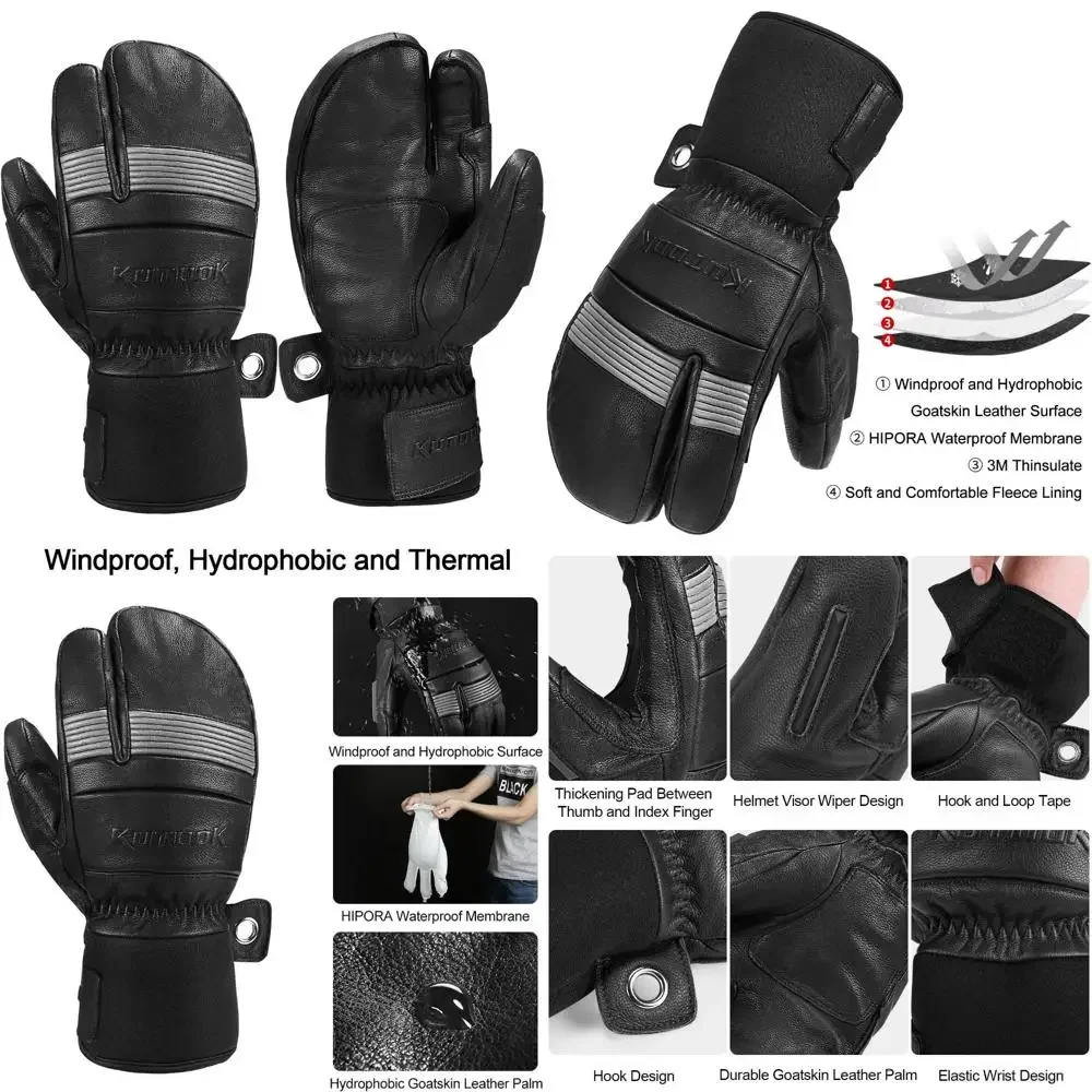 

Waterproof Goat Leather Ski Mittens with Membrane for Outdoor and Winter Activities