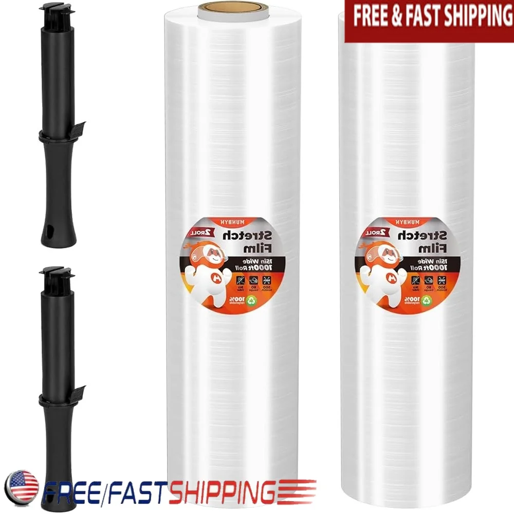

Industrial Strength Shrink Wrap with Handles Stretch Film Roll Pallet Wrapping 15 Inch Moving Shipping Pack Protection