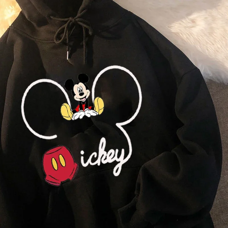 Kawaii Disney Mickey Mouse Hoodie Women Mickey Print Fleece Oversized Hoodie Loose Harajuku Hooded Clothing Sweatshirt Tops