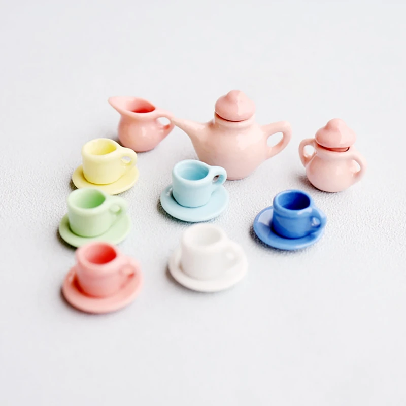 15Pcs/Set 1:12 Dollhouse Mini Ceramic Tea Cup Set Doll House Living Room Furniture Decorative Accessories