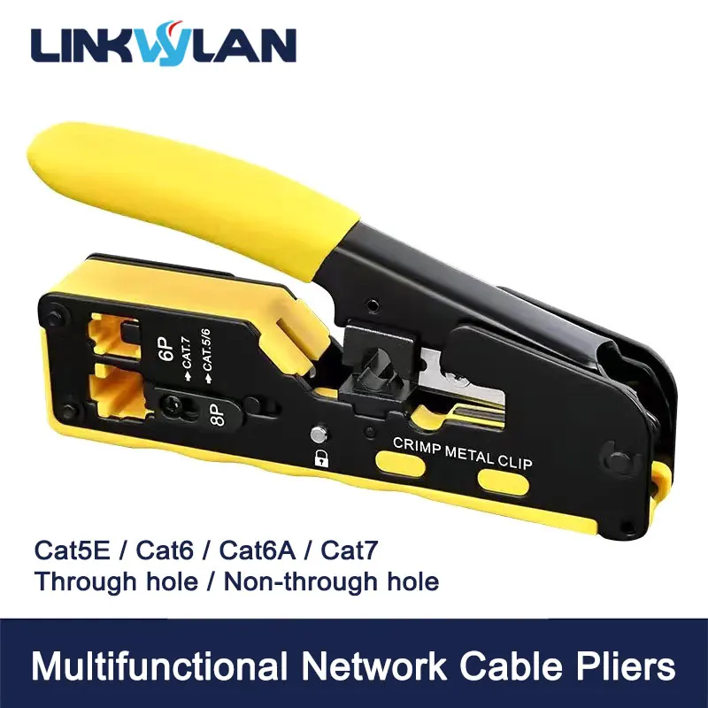 Linkwylan Crimping Tool For Pass Through Type Modular Plugs Cat5 Cat6 Cat7 Network Perforated Crimp Plier Metal Clip