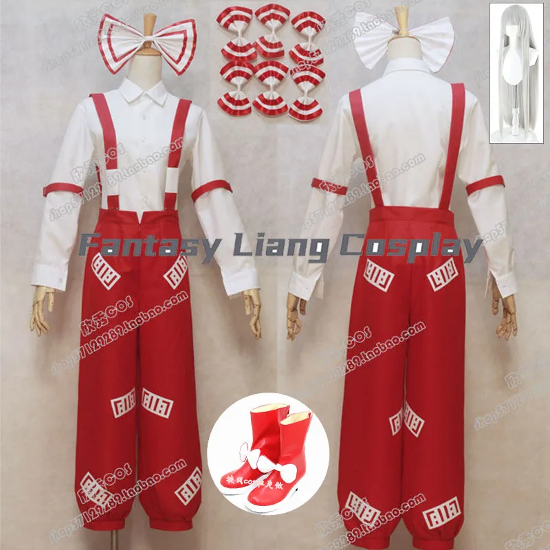 Disfraz de Anime Touhou Project Imperishable Night Fujiwara no Mokou, peluca y zapatos para mujer, disfraz de Halloween, fiesta de carnaval