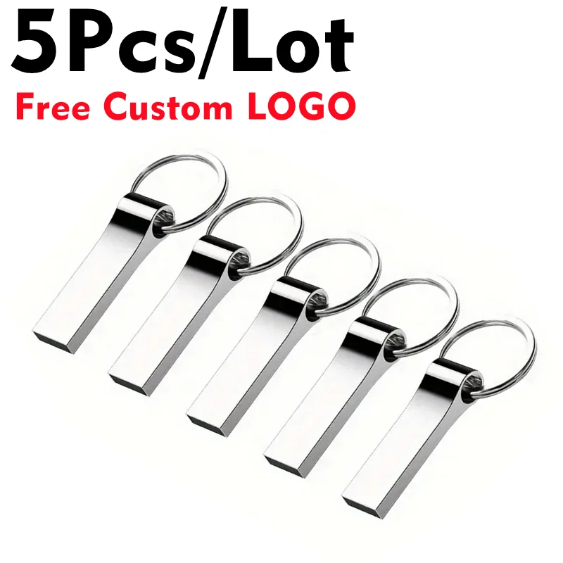 5Pcs/Lot Free Custom Laser Engraving LOGO Silver Metal Ring USB2.0 Flash Drive 4GB 8GB 16GB 32GB 64GB 128GB