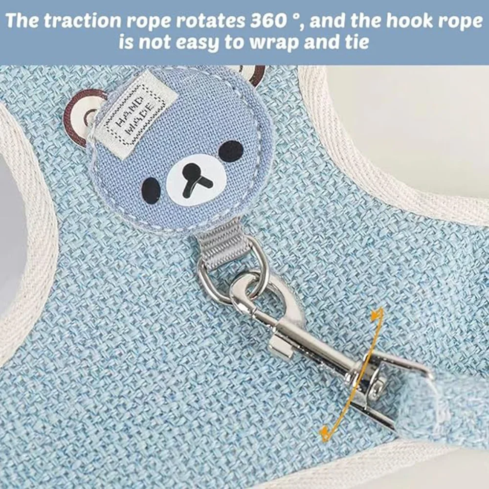 Arnés de conejo con correa, arnés transpirable para caminar para perros, chaleco ajustable antipérull para animales pequeños, hámster, conejillo de indias, hurón, gatito