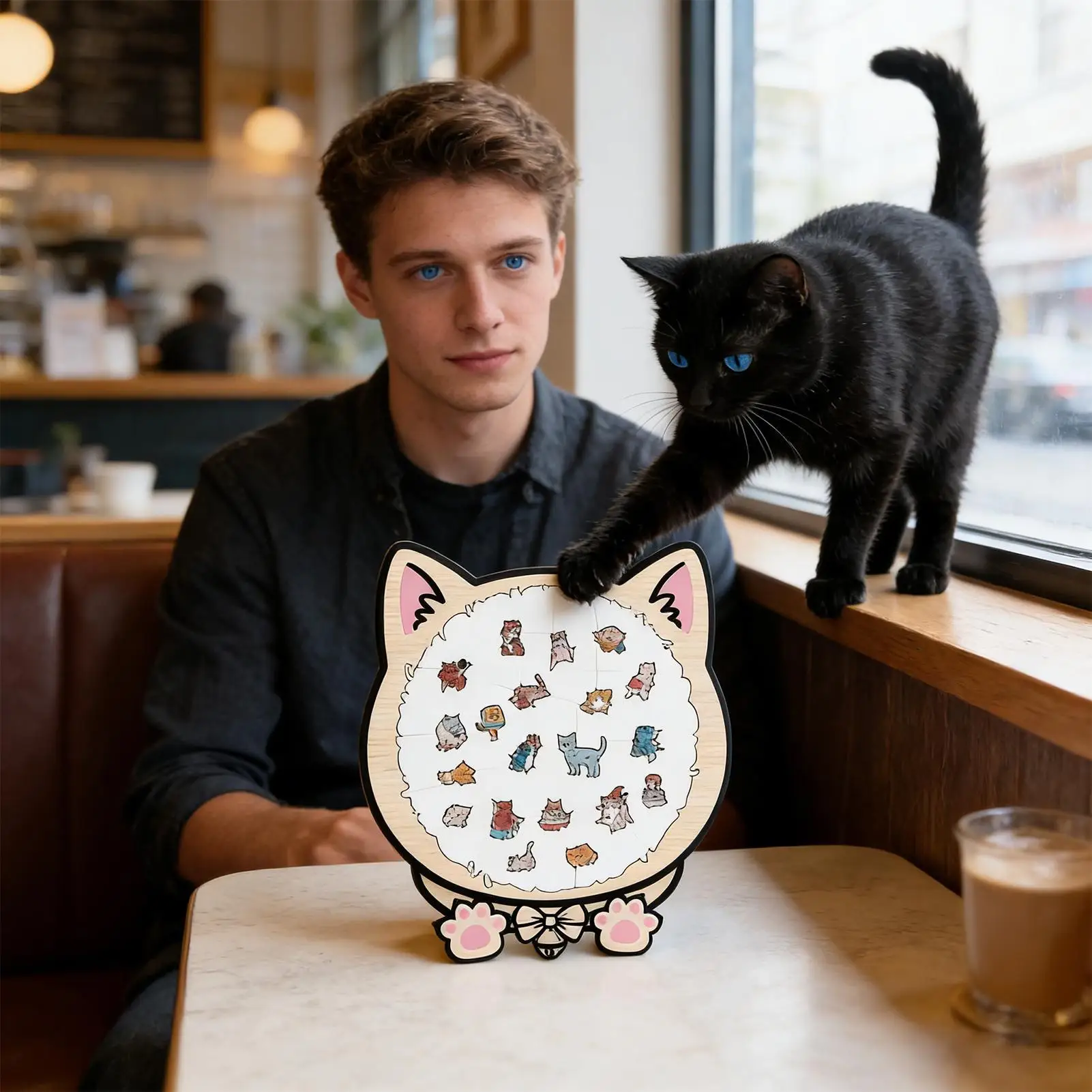 Tierpuzzles 135 Teile Katze gerahmtes Brettspielzeug Holz-Kinderpuzzles für Jungen Mädchen Jugendliche Ältere Vorschule Tischplatte Zuhause