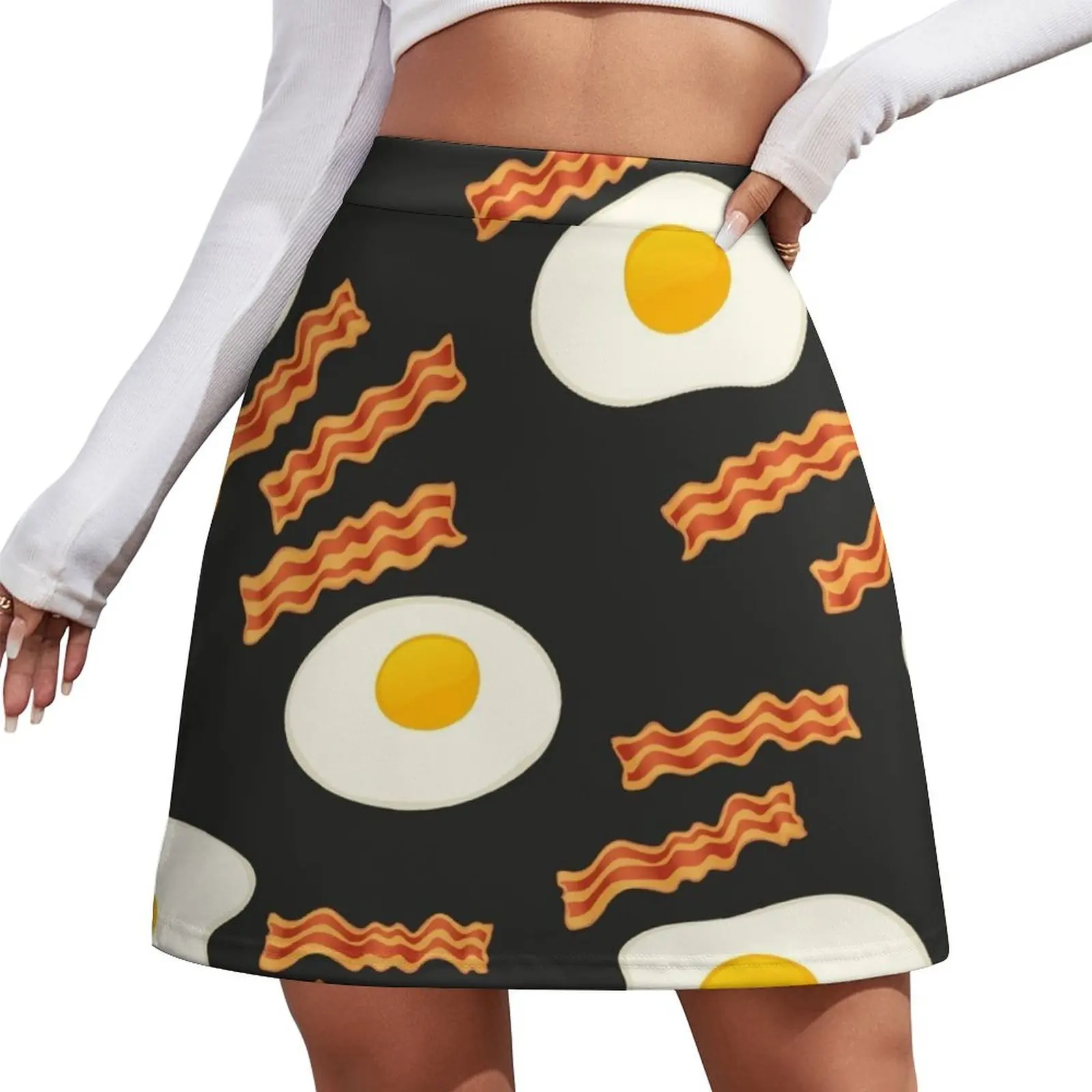 

Breakfast With Bacon and Eggs Seamless Vector Pattern Dark Mini Skirt Woman skirt new in clothes elegant social women's skirts