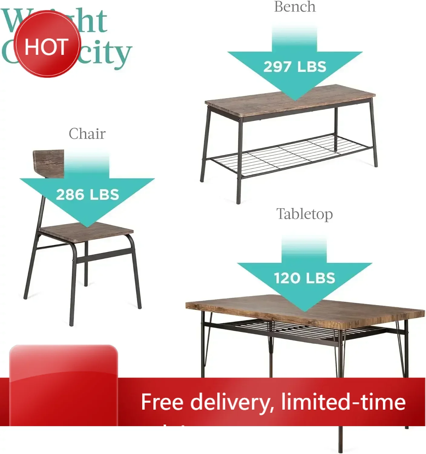 

Горячая распродажа: Современный обеденный гарнитур из 6 предметов (55 дюймов) для дома, кухни, столовой с полками для хранения, прямоугольным столом, скамьей и 4 стульями.