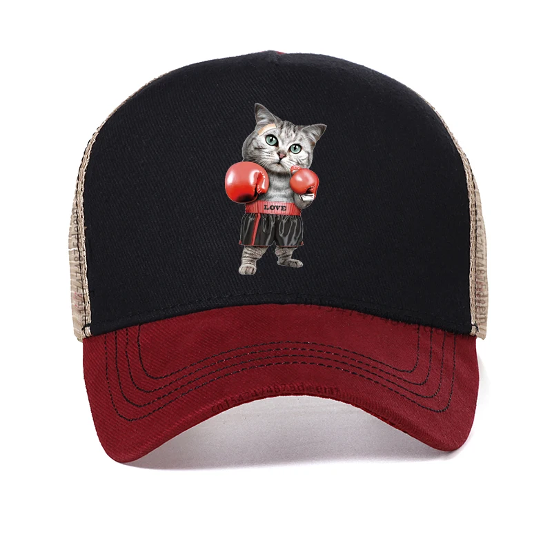 

Men's high quality 100% cotton Dad hat Funny Boxing cat printing baseball caps cool boxing athlete hip-hop cap bone gorras
