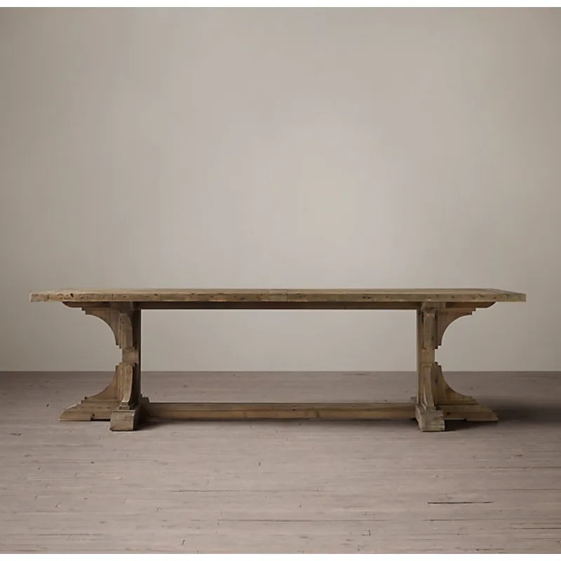 French rural retro solid wood home rectangular dining table American log long dining table