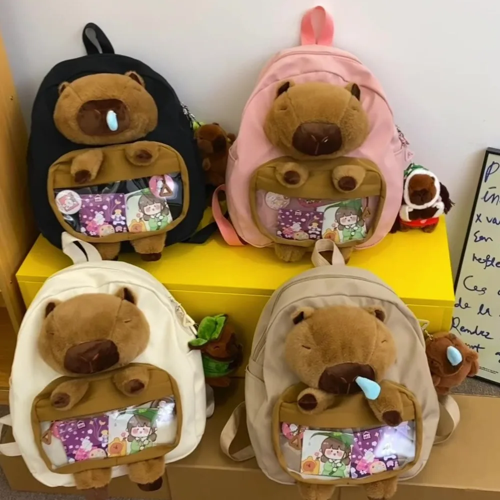 Mochila de Anime Snot Capybara, bolsa de almacenamiento ligera de gran capacidad con colgante de felpa, mochila escolar para niños y niñas