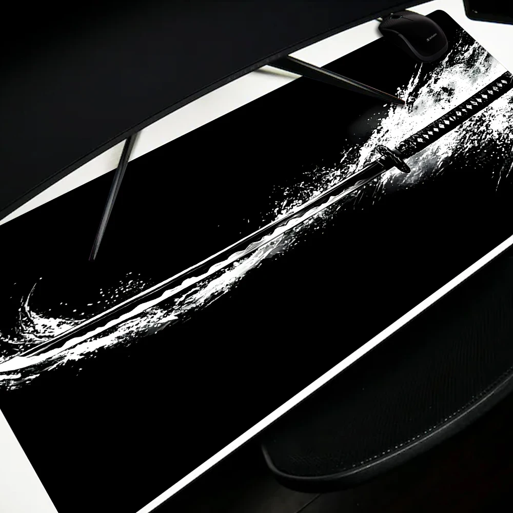Extended Japanese Samurai Sword Gaming Mouse Pad 900x400 Stitched Edges for Durability Natural Rubber Japanese Katana Desk Mat