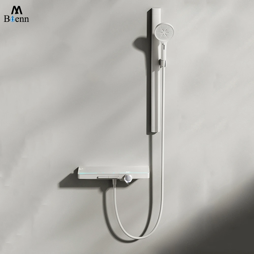 

Complete Showers kit Simple Design Wall Mounted 2 Functions White Shower System Set Bathroom Faucet Hot And Cold Grey Shower Set