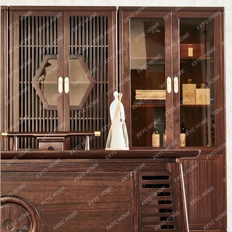 New Chinese solid wood bookcase ebony bookcase glass door as a whole