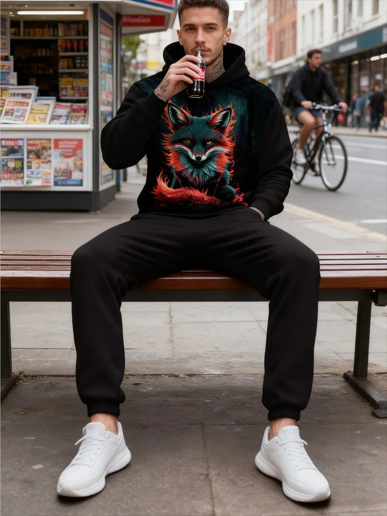 Traje deportivo con capucha y impresión digital para hombres europeos y americanos: tela de sudadera agradable para la piel de alta calidad