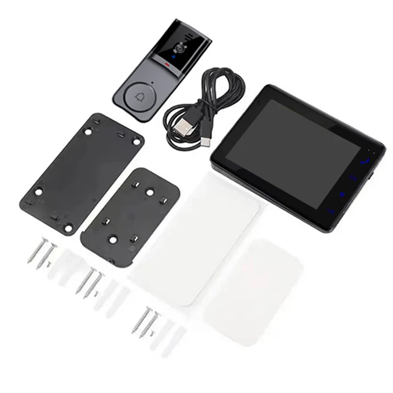 Video Doorbell With 4.3 Inch IPS Screen 2-Way Audio 2.4Ghz Visual Intercom Recording Doorbell Camera With Antenna-PZZW