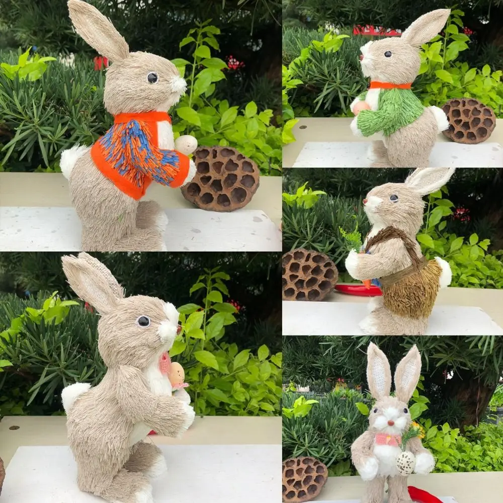 

New 25cm Straw Rabbits DIY Handmade Garden Statues Gift Photography Props Standing Rabbits Home