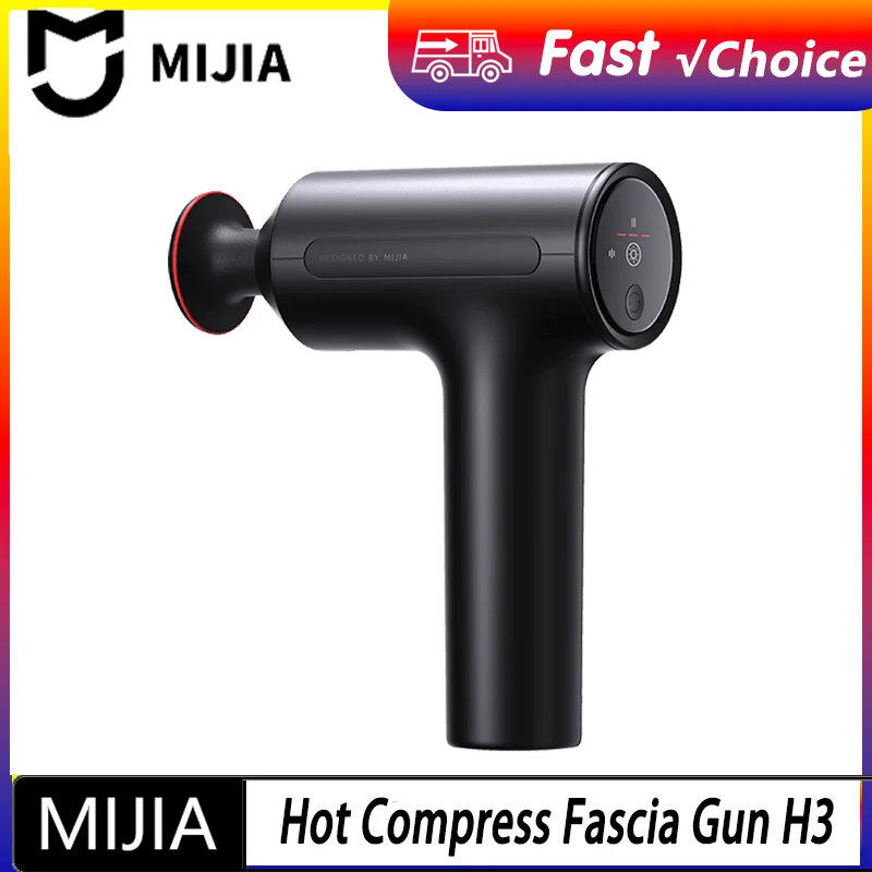 New MIJIA Hot Compress Fascia Gun H3 Portable Muscle Massage Gun 25kg Thrust Brushless Motor 4 Massage Heads to Relax