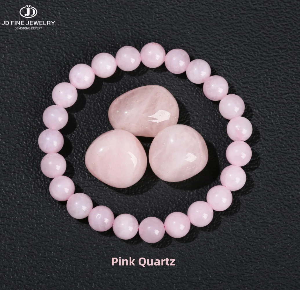 

JD Natural Pink Quartz Origin Polished Bead Lucky Bracelets for Women Fashion Jewelry Crystal Stone Stretch Yoga Hand Jewelry