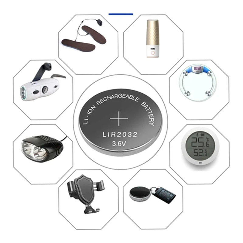Baterías recargables LIR2032 de 3,6 V y 40mAh, recambio de pila de botón LIR 2032 para placas base remotas, Relojes