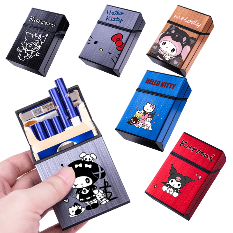 

Sanrios Aluminum Alloy Cigarette Case Kawaii Kuromi My Melody Hello Kitty Anti-Pressure Tobacco Holder Storage Box Girl Boy Gift