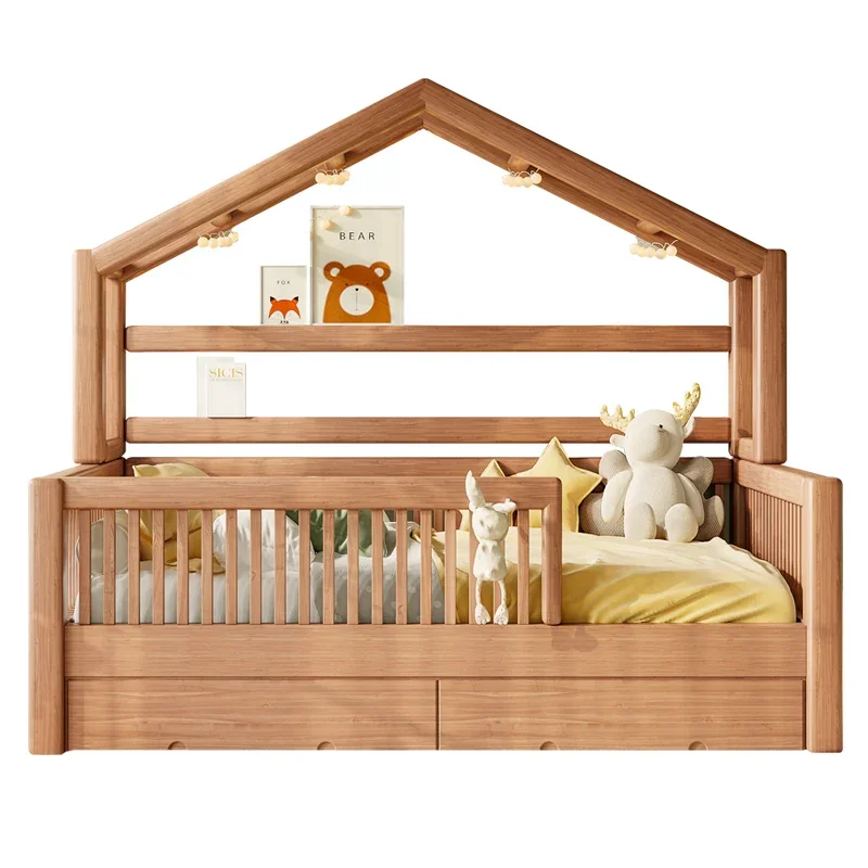 Children Solid Wood Bed Girl Princess Boy Tree House Full Guardrail Baby Single Bed Popsicles