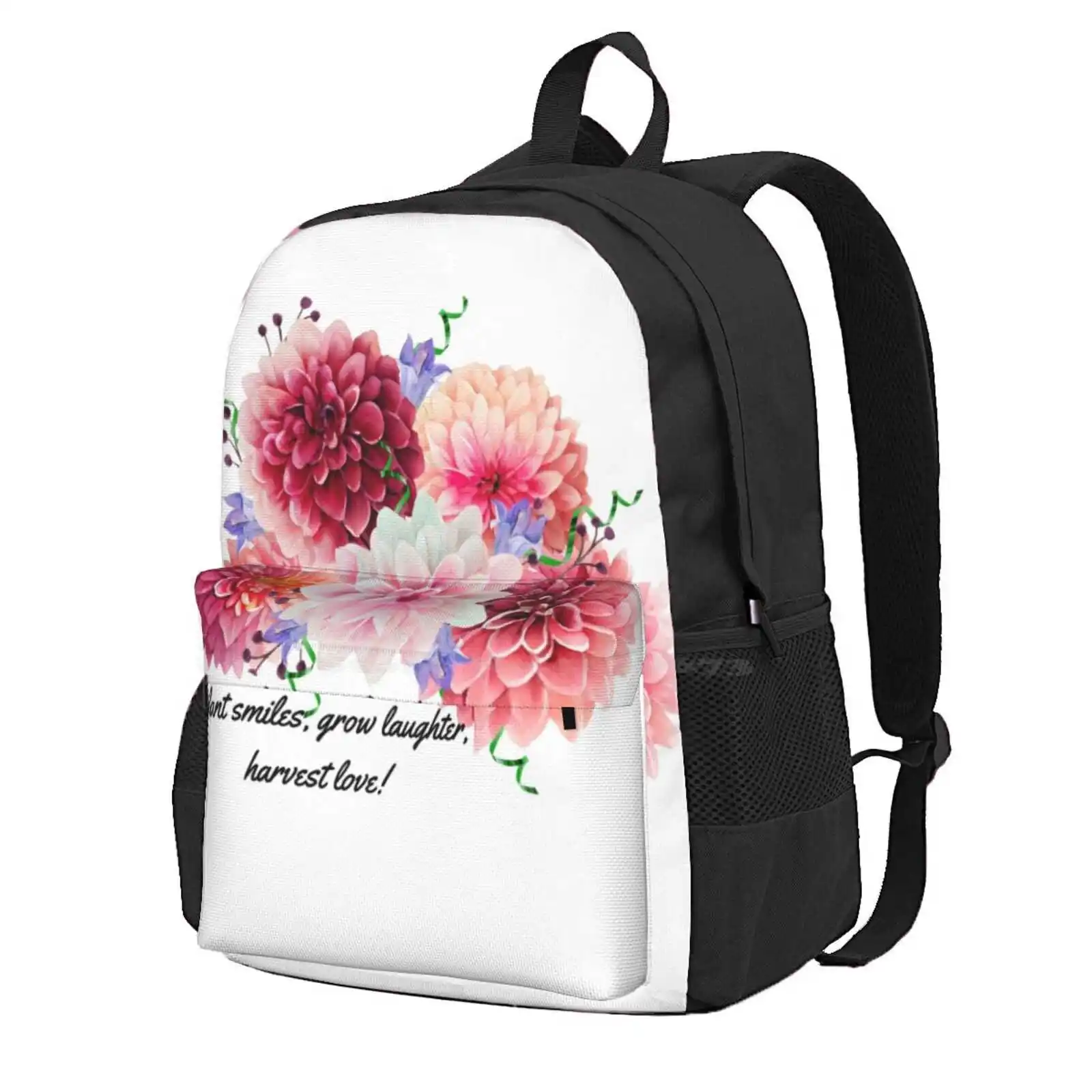 Cottage Garden Dahlias Smiles, Laughter, And Love. Hot Sale Schoolbag Backpack Fashion Bags Dahlia Cottage Flowers Friends Pink