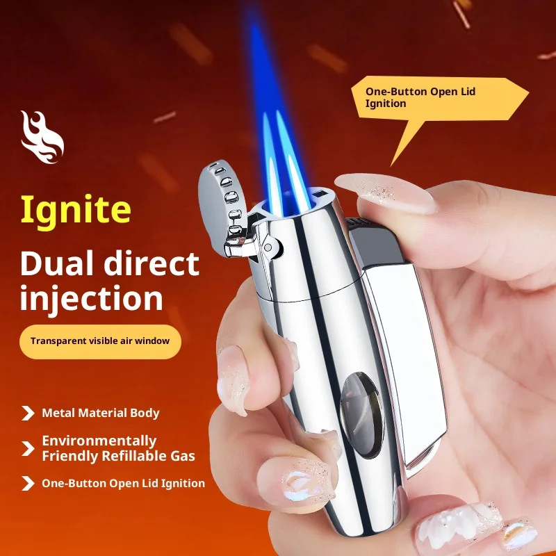 

New Handheld Small Spray Gun Double Direct Jet Windproof Lighter Transparent Visible Air Window Household Portable Lighter